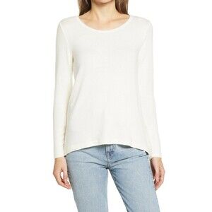 BOBEAU Women's Hacci Lace Cutout Tunic sweater size M in Ivory